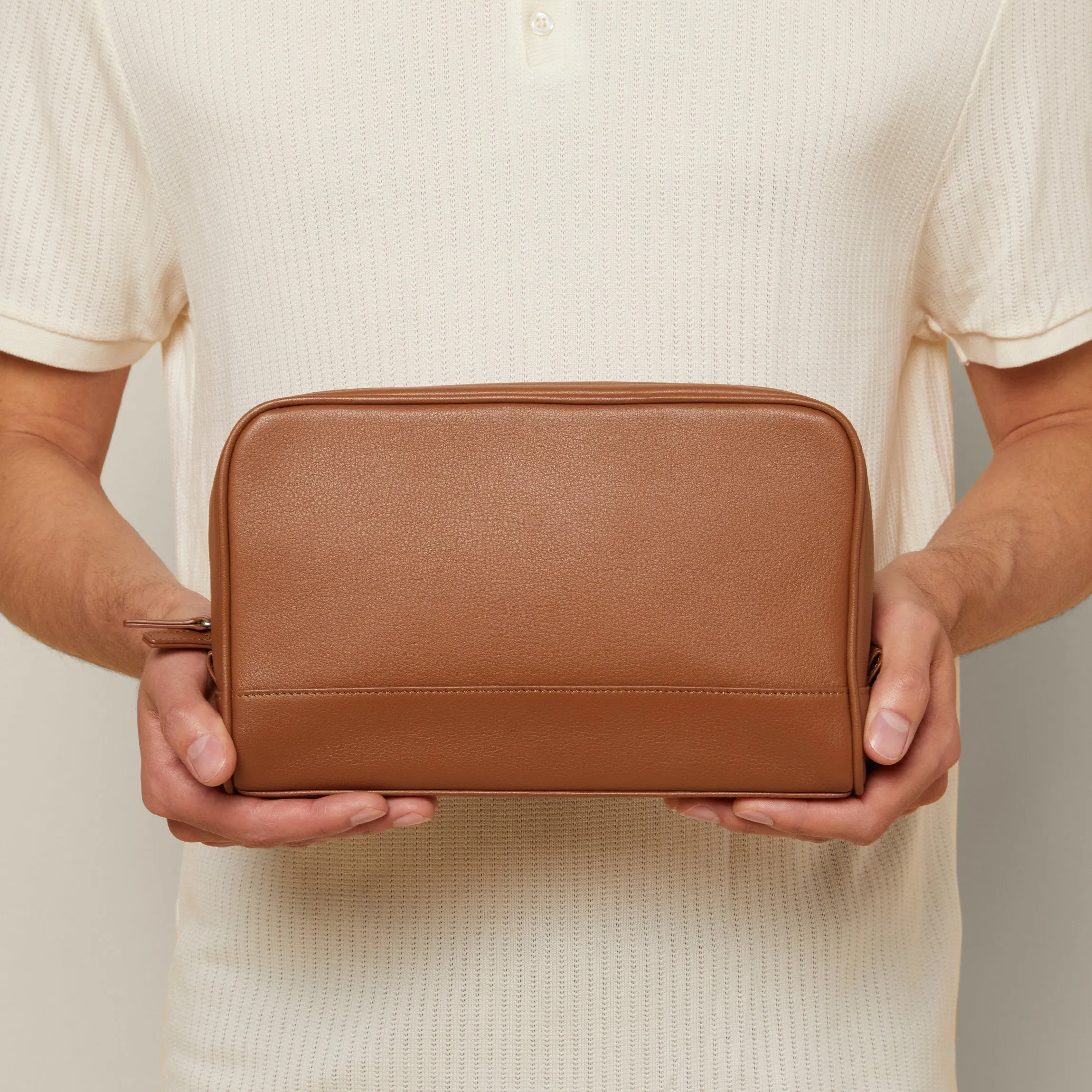 Top Zip Toiletry Bag Cognac