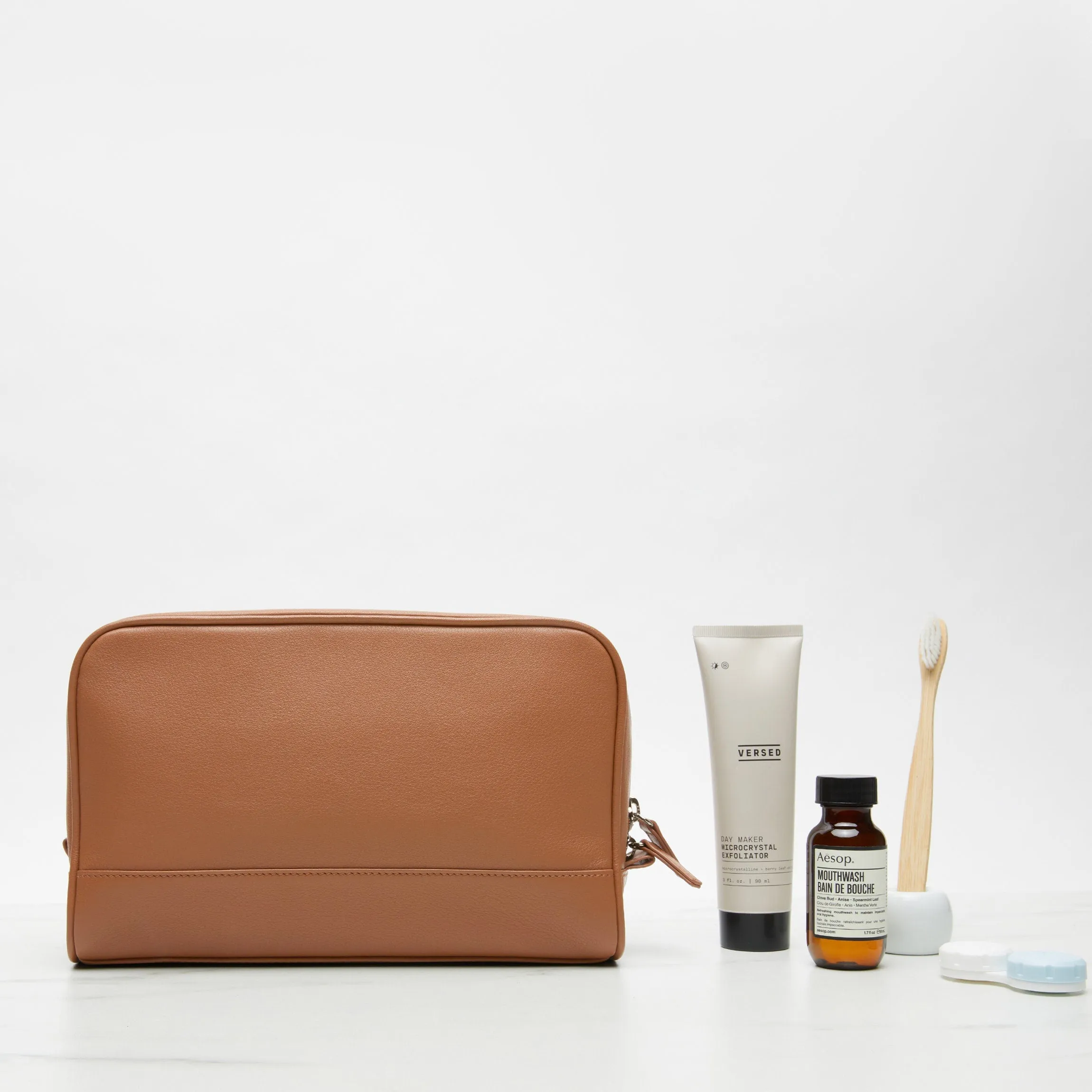 Top Zip Toiletry Bag Cognac