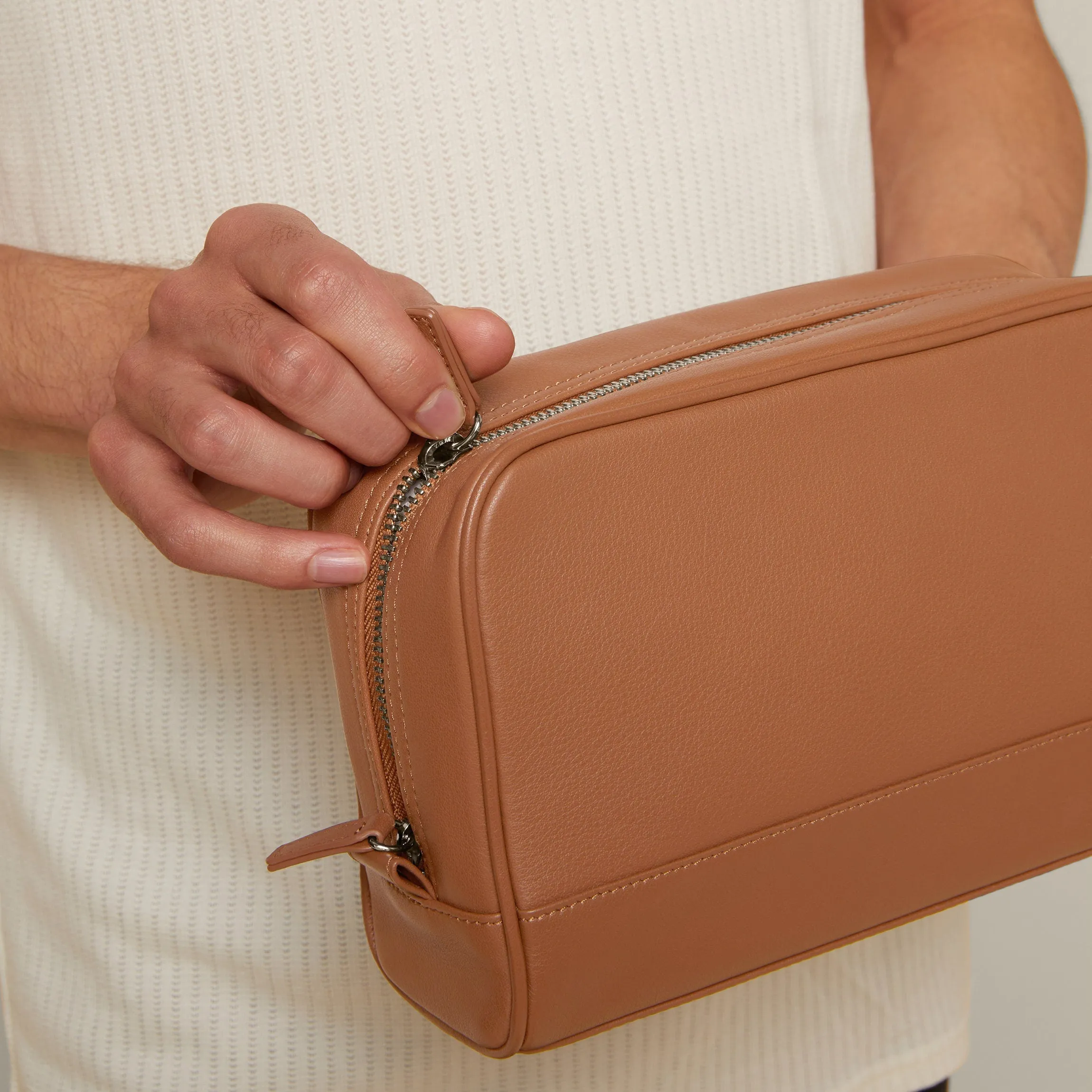 Top Zip Toiletry Bag Cognac