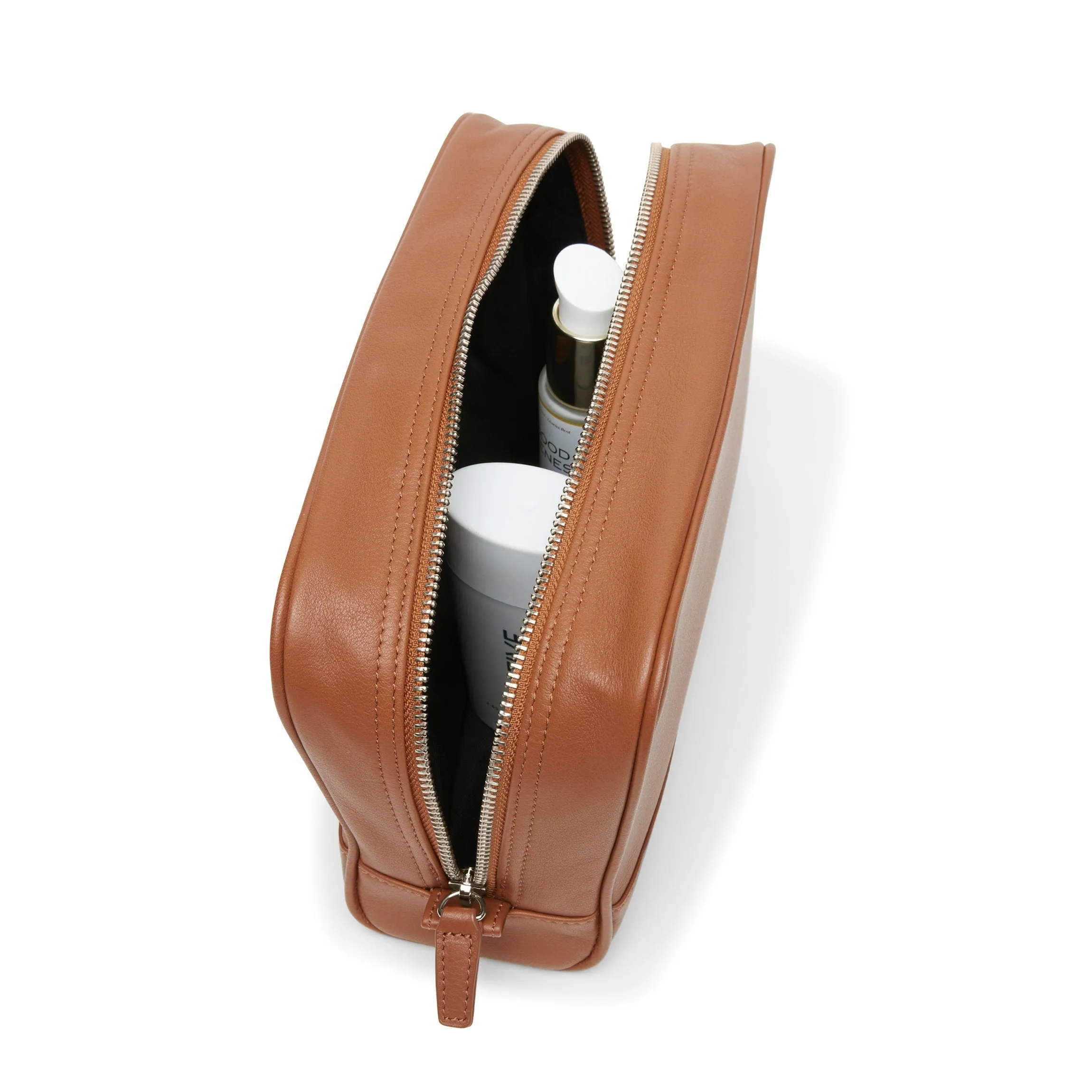 Top Zip Toiletry Bag Cognac