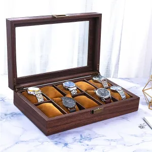 Topyond Watch Box, Wood Display Case with Glass Top, PU Leather Organizer for Men and Women, Removable Pillows for Jewelry Storage, Valentine's Day Gift