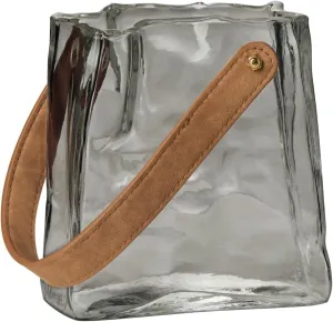 Torre & Tagus Glass Handbag Vase for Flowers with Handle - 6.5" Tall Clear Purse Vase & Handmade Black Glass Vase for Home Decor Centerpieces, 6.25x6.5 H, Gray