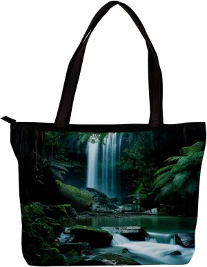 Tote Bag for Women, Large Tote Bags for Women, Women's Tote Handbags, Rainforest Waterfall Landscape, Tote Bags for Women