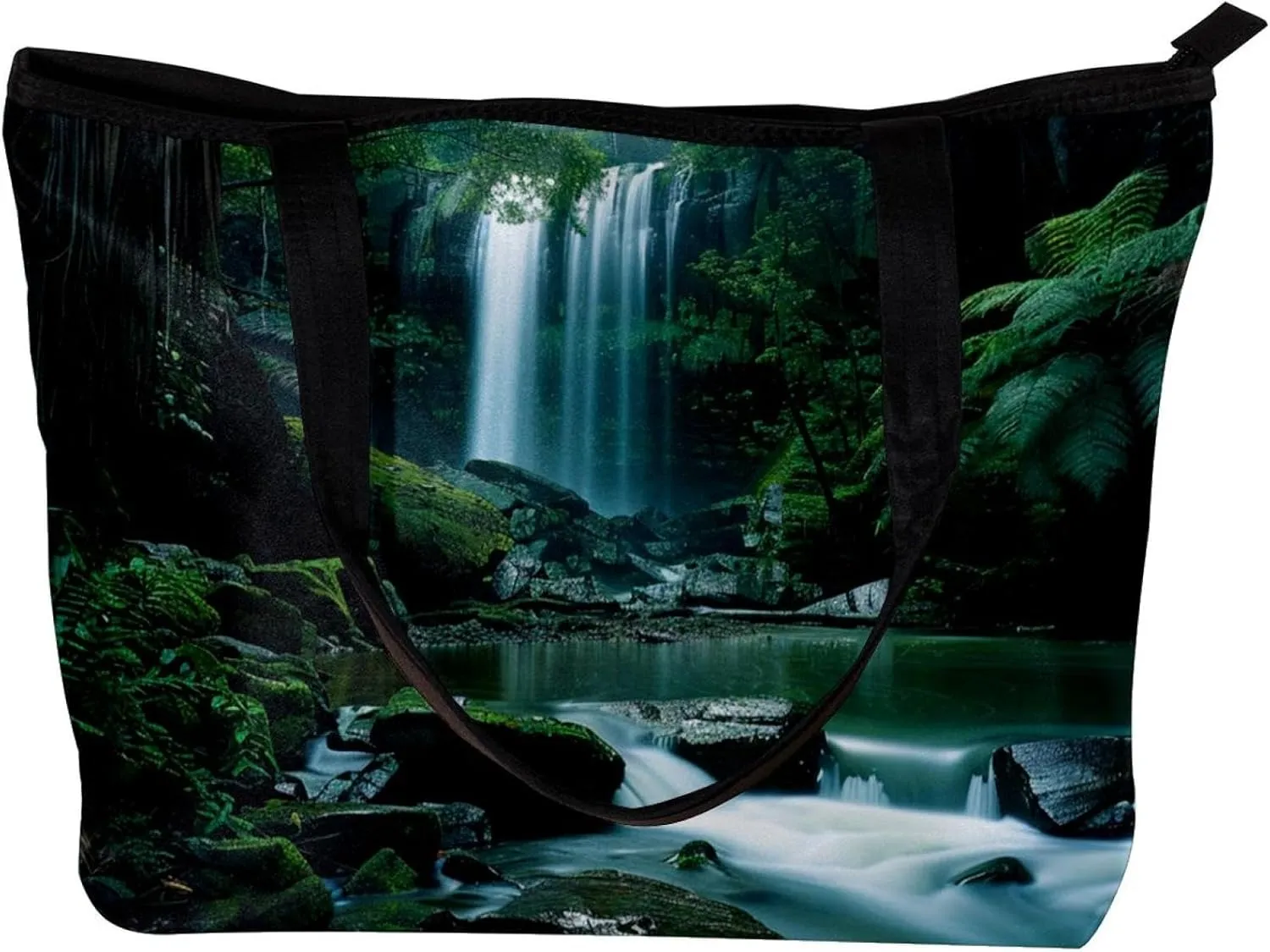Tote Bag for Women, Large Tote Bags for Women, Women's Tote Handbags, Rainforest Waterfall Landscape, Tote Bags for Women
