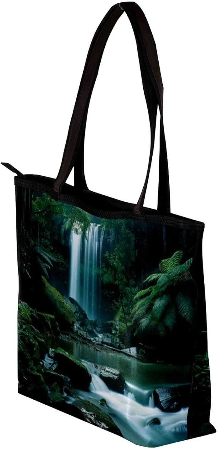 Tote Bag for Women, Large Tote Bags for Women, Women's Tote Handbags, Rainforest Waterfall Landscape, Tote Bags for Women