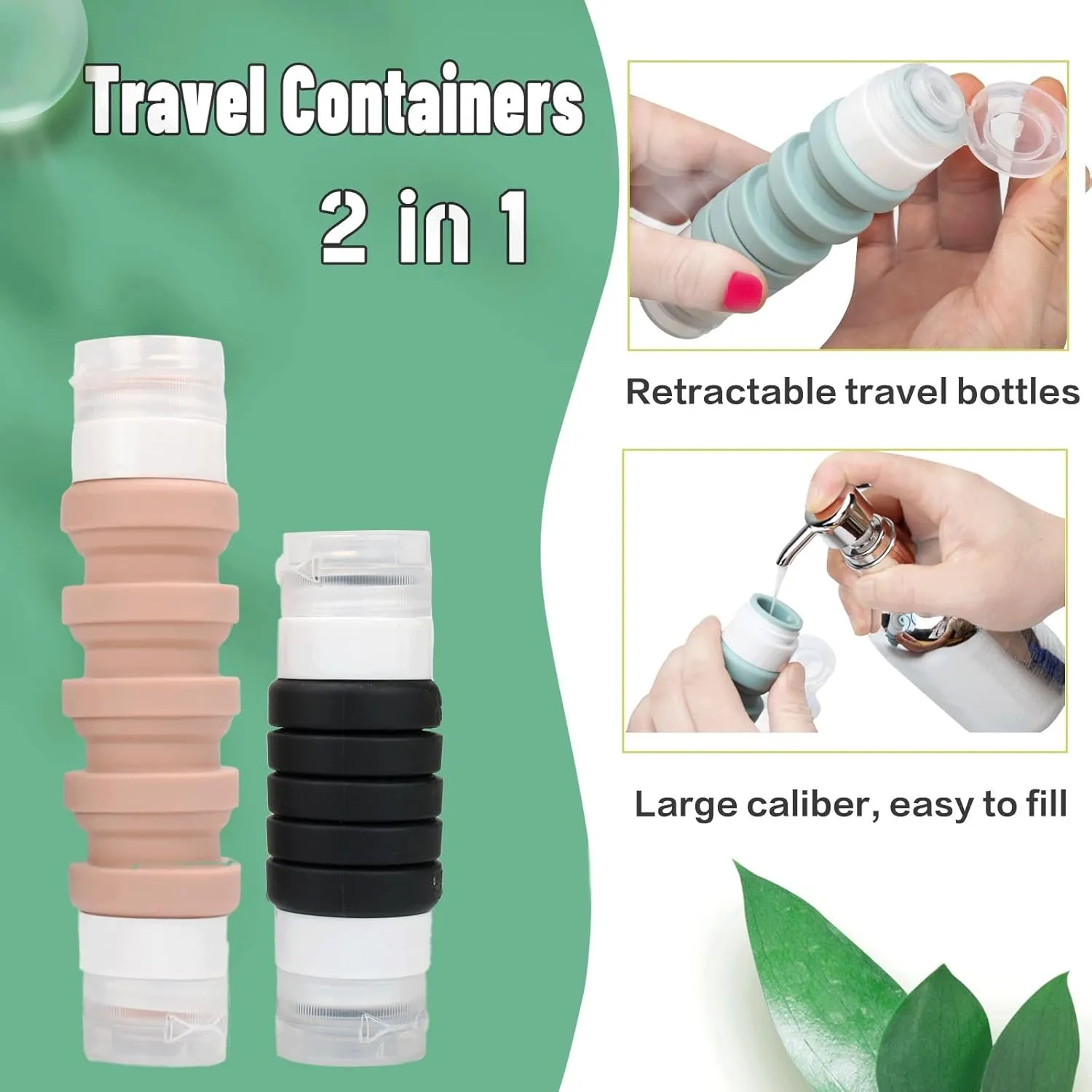 Travel Bottles Set for Toiletries ,Upgraded Version 4 in 2 Travel Containers-TSA Approved Travel Size Toiletries Leak Proof Silicone Squeezable Travel Accessories with Toiletry Bag and Box (Brown)