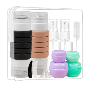 Travel Bottles Set for Toiletries ,Upgraded Version 4 in 2 Travel Containers-TSA Approved Travel Size Toiletries Leak Proof Silicone Squeezable Travel Accessories with Toiletry Bag and Box (Brown)