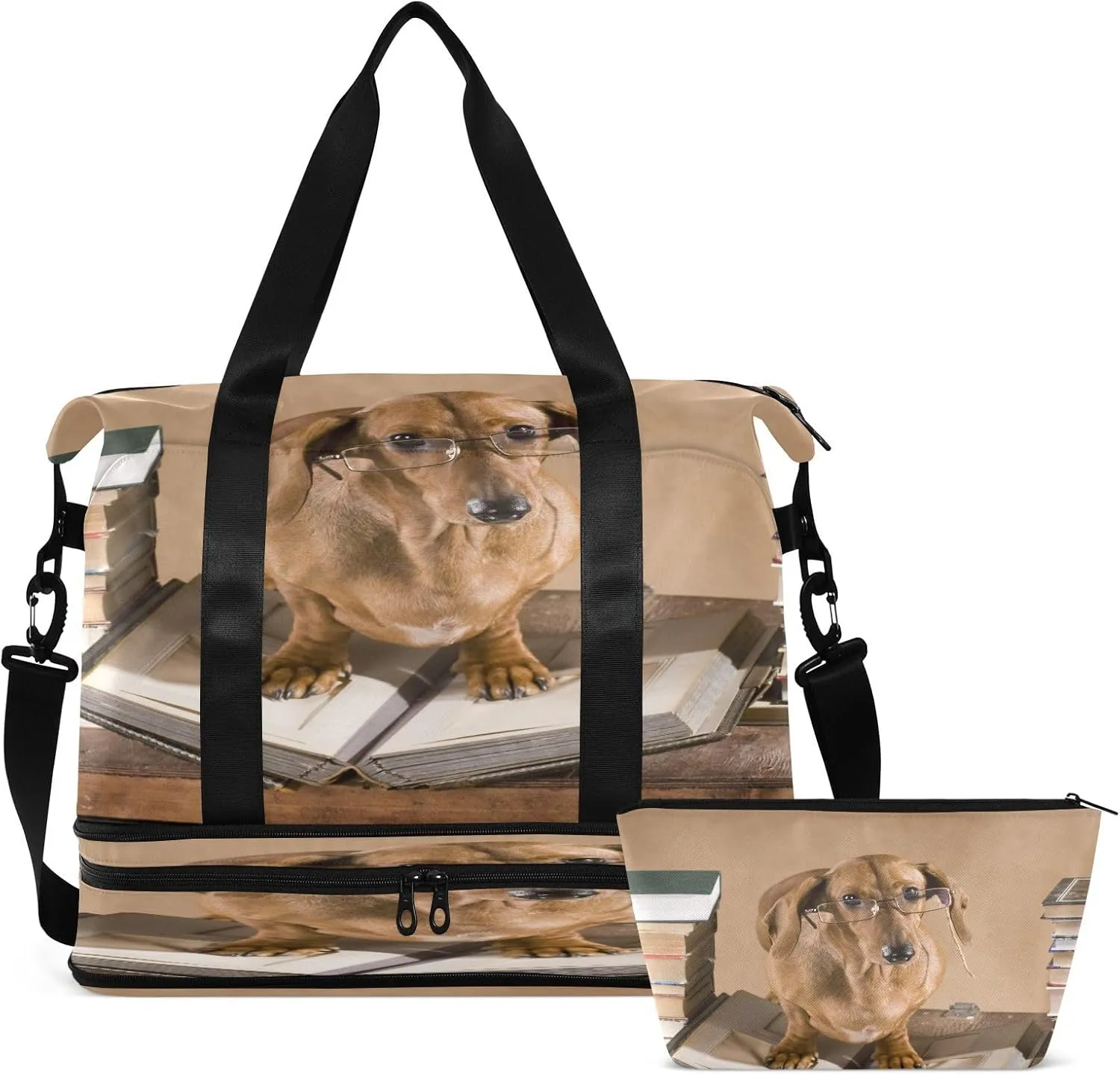 Travel Duffel Bag Dachshund Professor Weekender Overnight Bag for Women Men With Shoe Compartments Funny Animal Sports Tote Gym Bag with Wet Pocket for Travel Sport Yoga 17 Inch