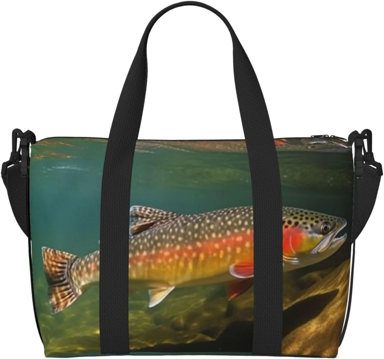Travel Duffel Bag for Women Men Weekender Bags Sports Gym Bag Brook Trout Fly Fishing Travel Bag Carry on Overnight Bag Waterproof Luggage Bag with Shoulder Strap