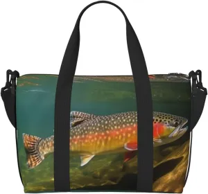 Travel Duffel Bag for Women Men Weekender Bags Sports Gym Bag Brook Trout Fly Fishing Travel Bag Carry on Overnight Bag Waterproof Luggage Bag with Shoulder Strap