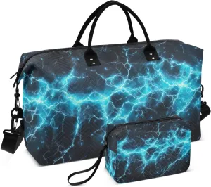 Travel Duffel Bag Large Weekender Overnight Bags for Women Men, Blue Electric Sparks Gym Bag with Toiletry Bag