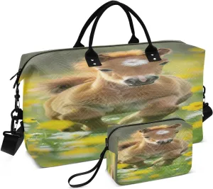 Travel Duffel Bag Large Weekender Overnight Bags for Women Men, Cute Pony Gym Bag with Toiletry Bag