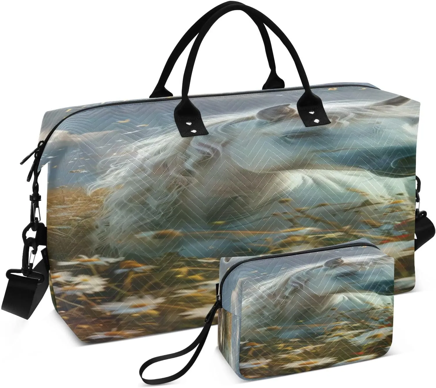 Travel Duffel Bag Large Weekender Overnight Bags for Women Men, Funny White Pony Gym Bag with Toiletry Bag