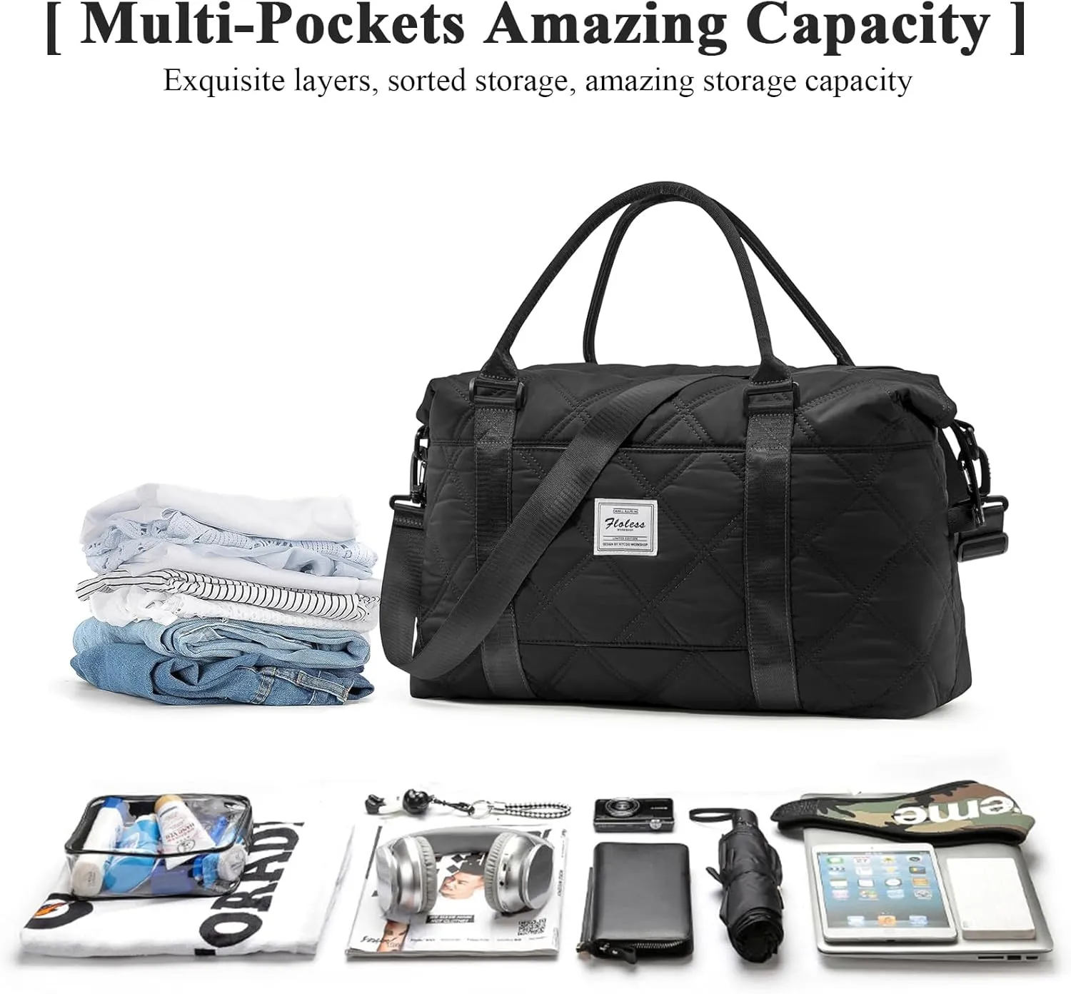 Travel Duffel Bag,Sports Tote Gym Bag,Shoulder Weekender Overnight Bag for Women