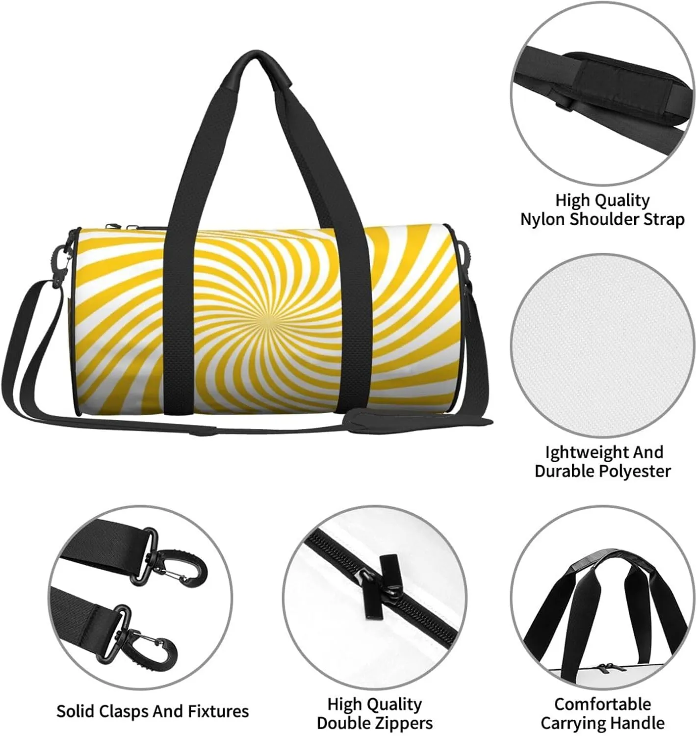 Travel Duffle Bag for Men Women, Yellow Spiral 1 Duffle Bags for Sport Gym Overnight Luggage