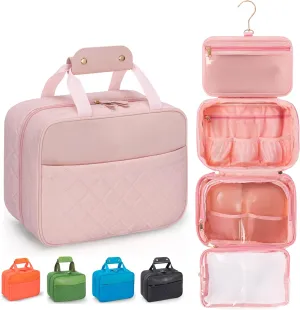 Travel essential, Travel Toiletry Bag, Make-up Bag, Stainless Steel Hook, Water Resistant, Debossed Logo - Pearly Pink, Coral Red, Anemone Green, Urchin Black, Stingray Blue (Pearly Pink)