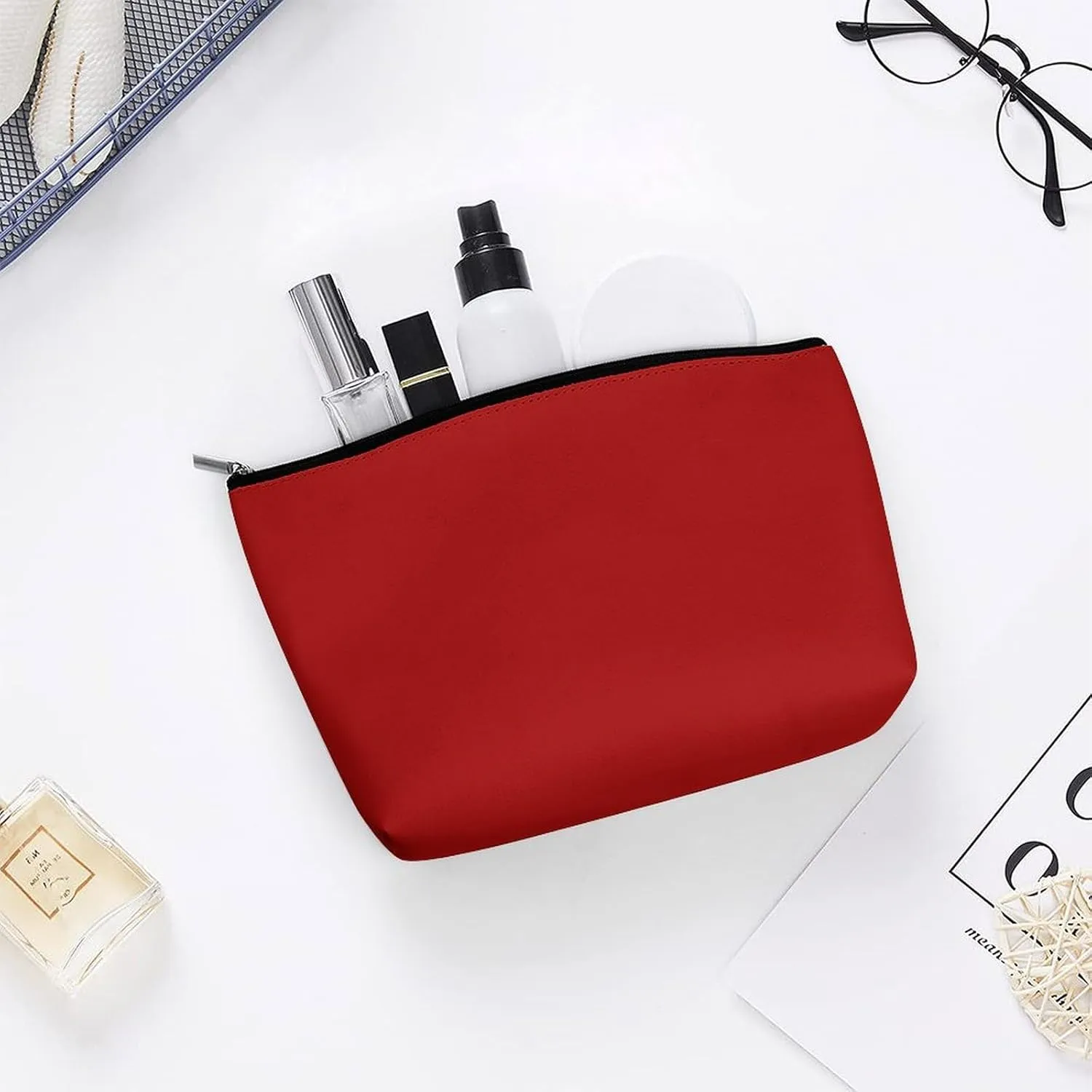 Travel Makeup Bag, Dark Candy Red Solid Color Cosmetic Bags for Women Large Capacity Waterproof Toiletry Pouch Make up Organizer