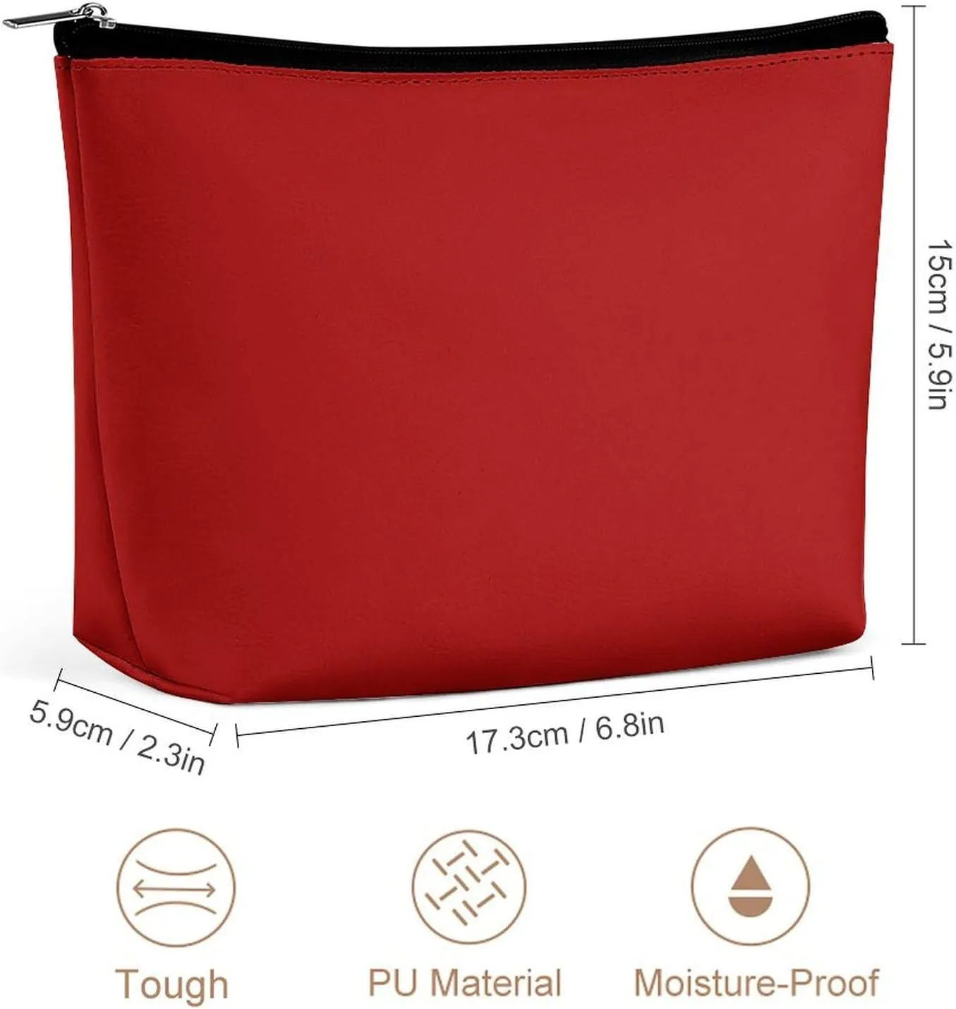 Travel Makeup Bag, Dark Candy Red Solid Color Cosmetic Bags for Women Large Capacity Waterproof Toiletry Pouch Make up Organizer