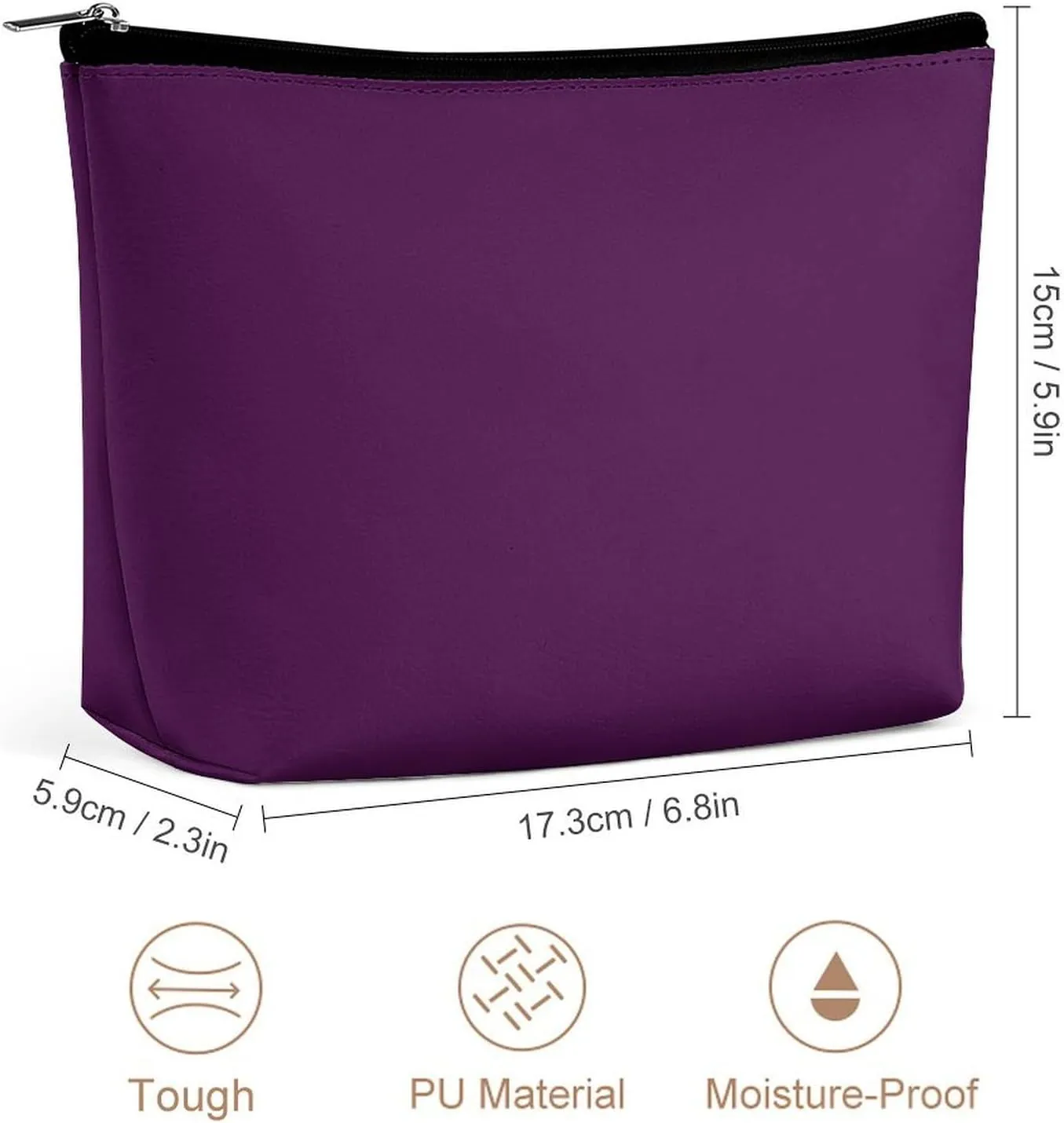 Travel Makeup Bag, Eggplant Purple Solid Color Cosmetic Bags for Women Large Capacity Waterproof Toiletry Pouch Make up Organizer