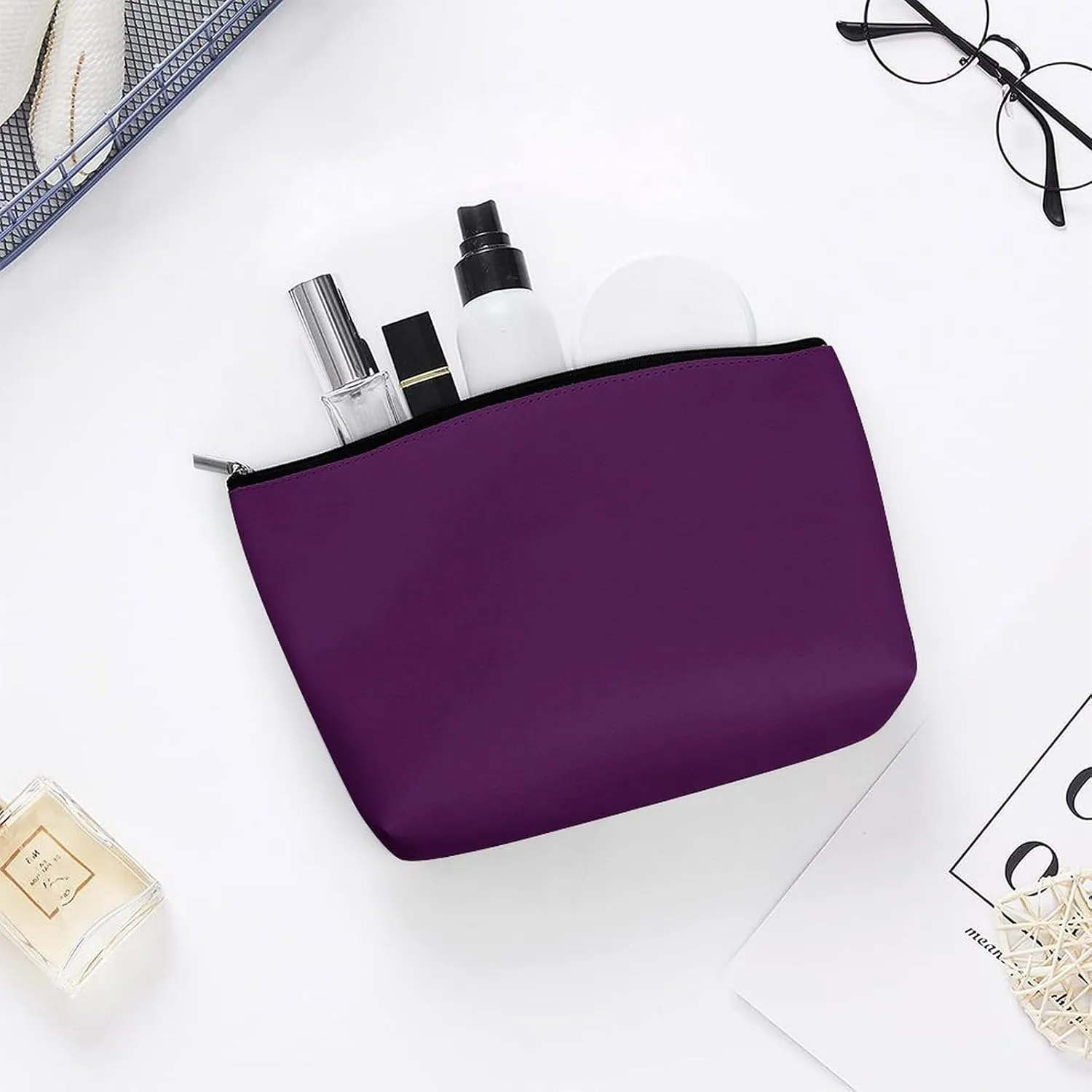 Travel Makeup Bag, Eggplant Purple Solid Color Cosmetic Bags for Women Large Capacity Waterproof Toiletry Pouch Make up Organizer