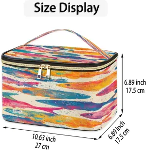 Travel Makeup Bag Fishes Print PU Large Capacity Cosmetic Bag for Women Portable Cosmetic Bag with Handle for Girls Wedding Makeup Brushes