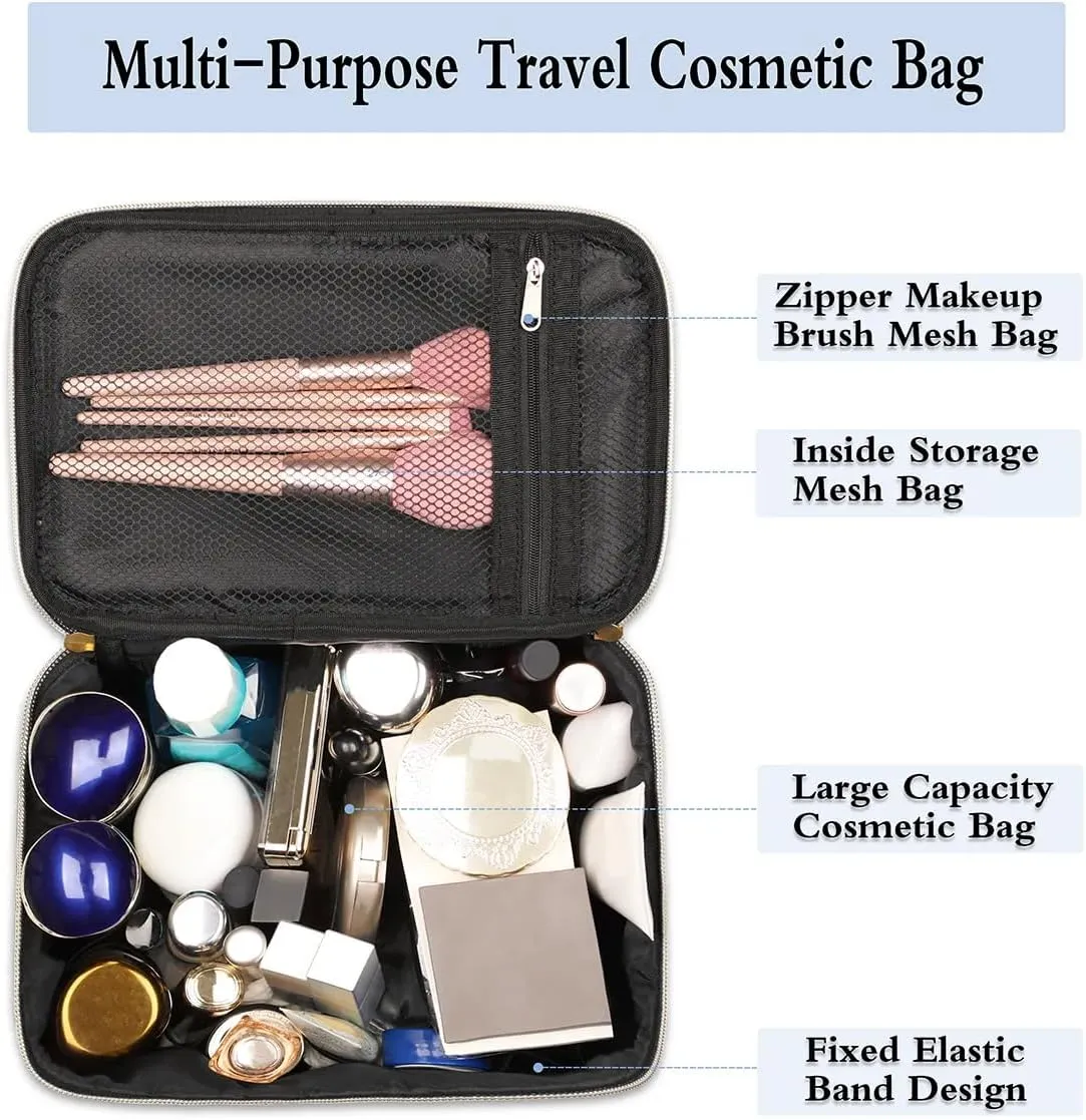 Travel Makeup Bag Fishes Print PU Large Capacity Cosmetic Bag for Women Portable Cosmetic Bag with Handle for Girls Wedding Makeup Brushes