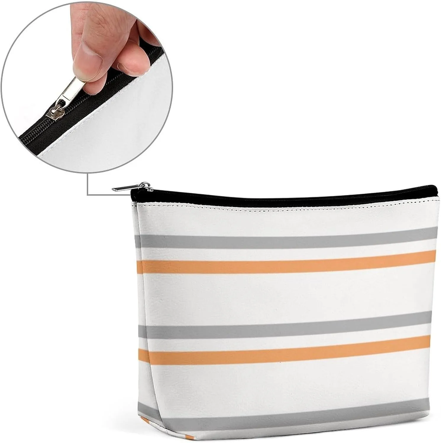 Travel Makeup Bag, Gray, Orange, White Modern Lines Trend Cosmetic Bags for Women Large Capacity Waterproof Toiletry Pouch Make up Organizer