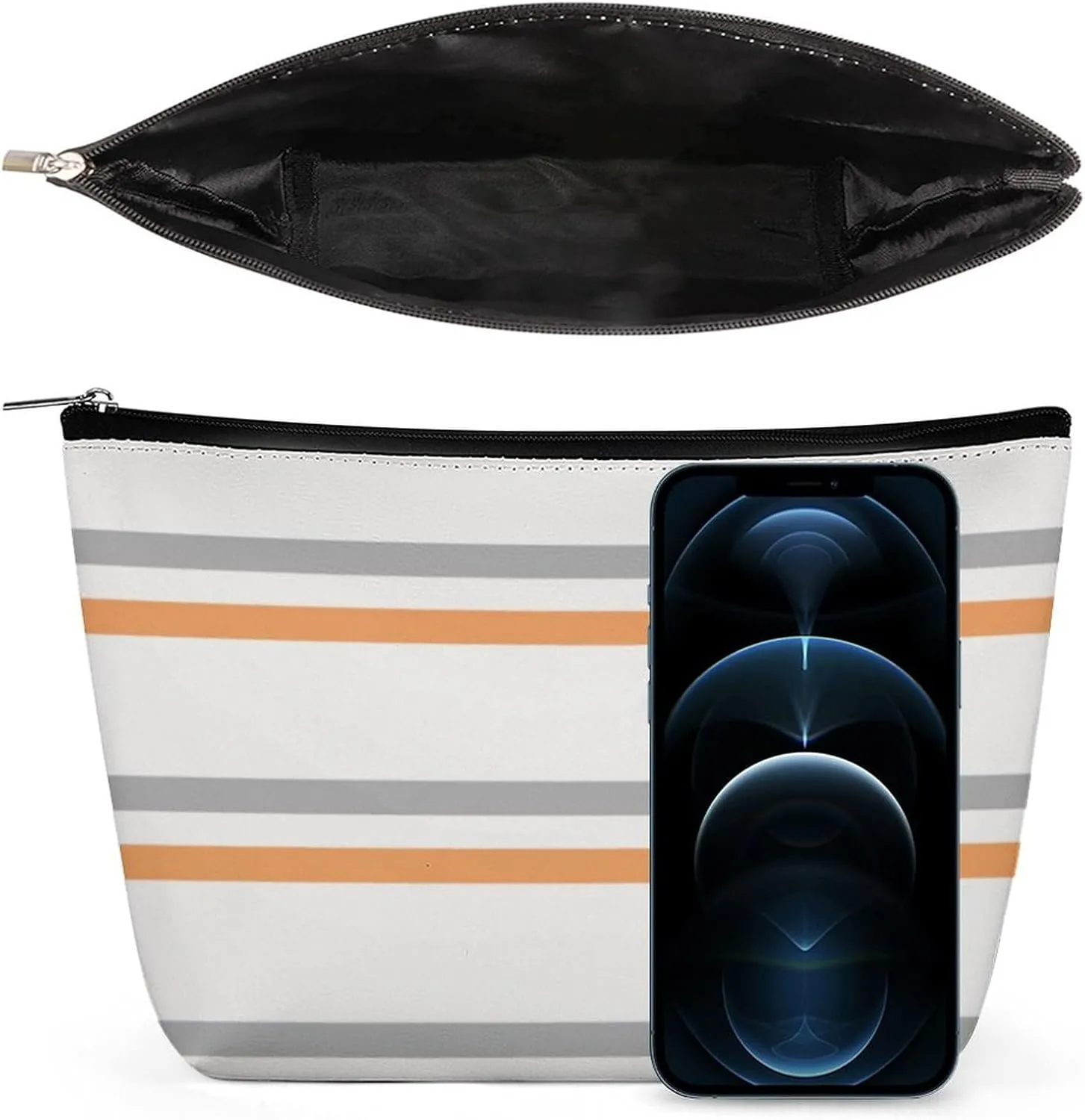 Travel Makeup Bag, Gray, Orange, White Modern Lines Trend Cosmetic Bags for Women Large Capacity Waterproof Toiletry Pouch Make up Organizer