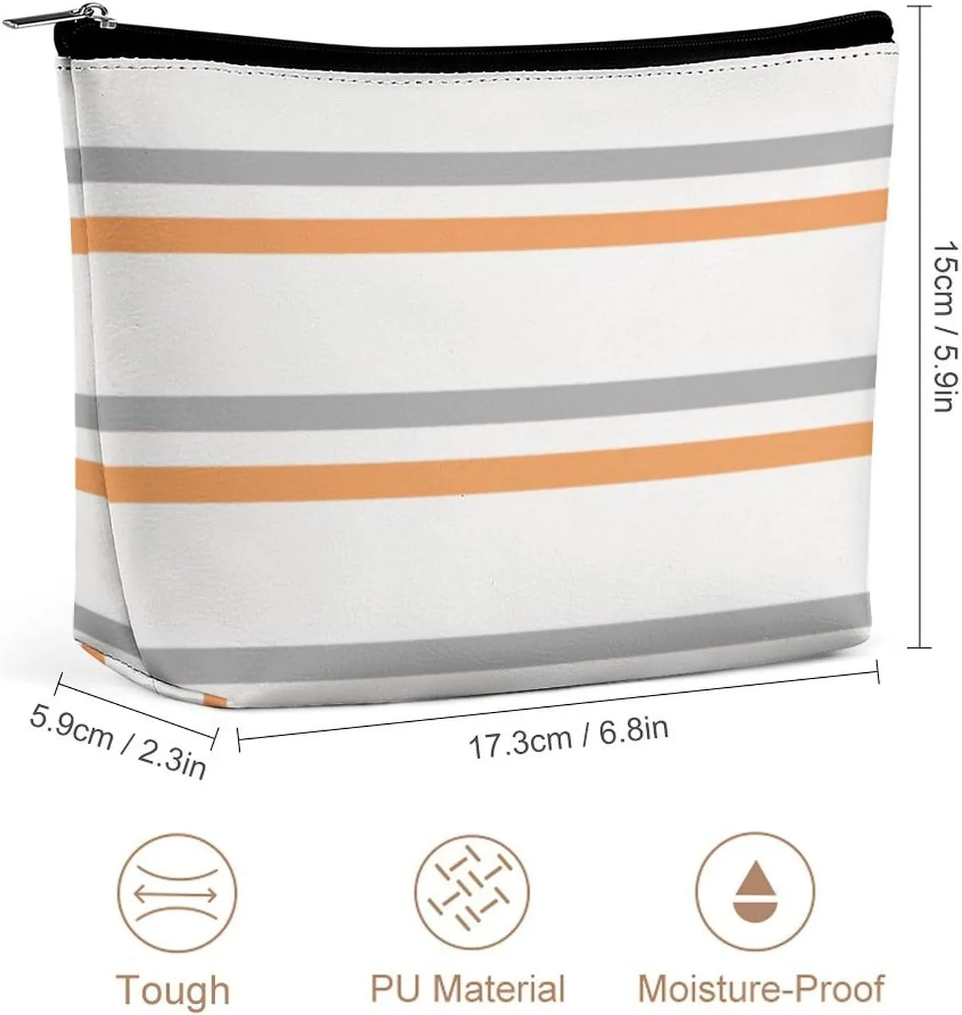 Travel Makeup Bag, Gray, Orange, White Modern Lines Trend Cosmetic Bags for Women Large Capacity Waterproof Toiletry Pouch Make up Organizer