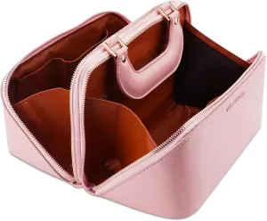 Travel Makeup Bag Organizer Double Sided Large Capacity Cosmetic Bags for Women Portable Waterproof PU Leather open Flat Toiletry Storage Bag for Traveling (pinkk)