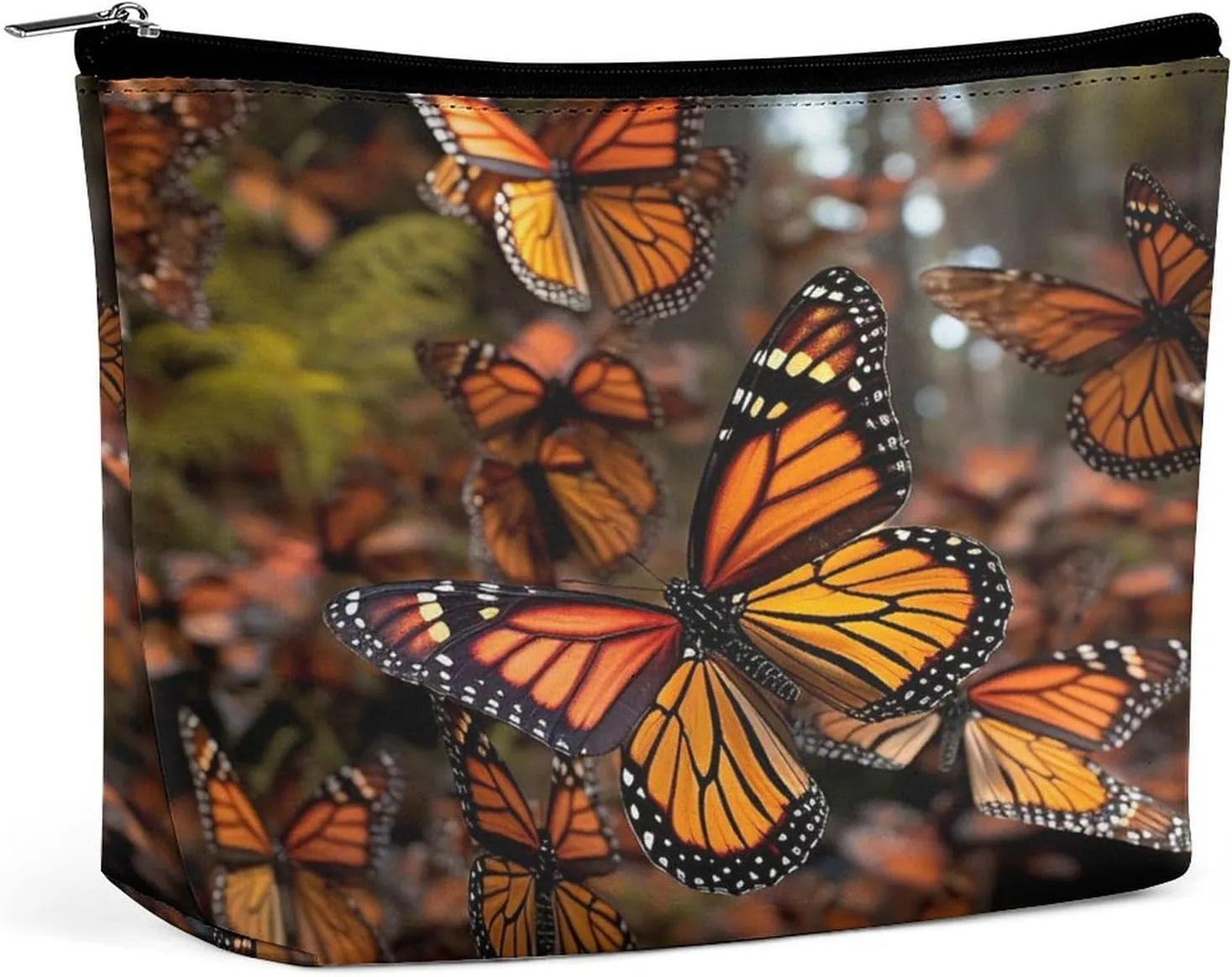 Travel Makeup Bag Portable Cosmetic Bags for Women Monarch Butterflies Make Up Bags Organizer With Zipper Waterproof Open Flat Toiletry Bag Cute Makeup Pouch for Travel Accessories