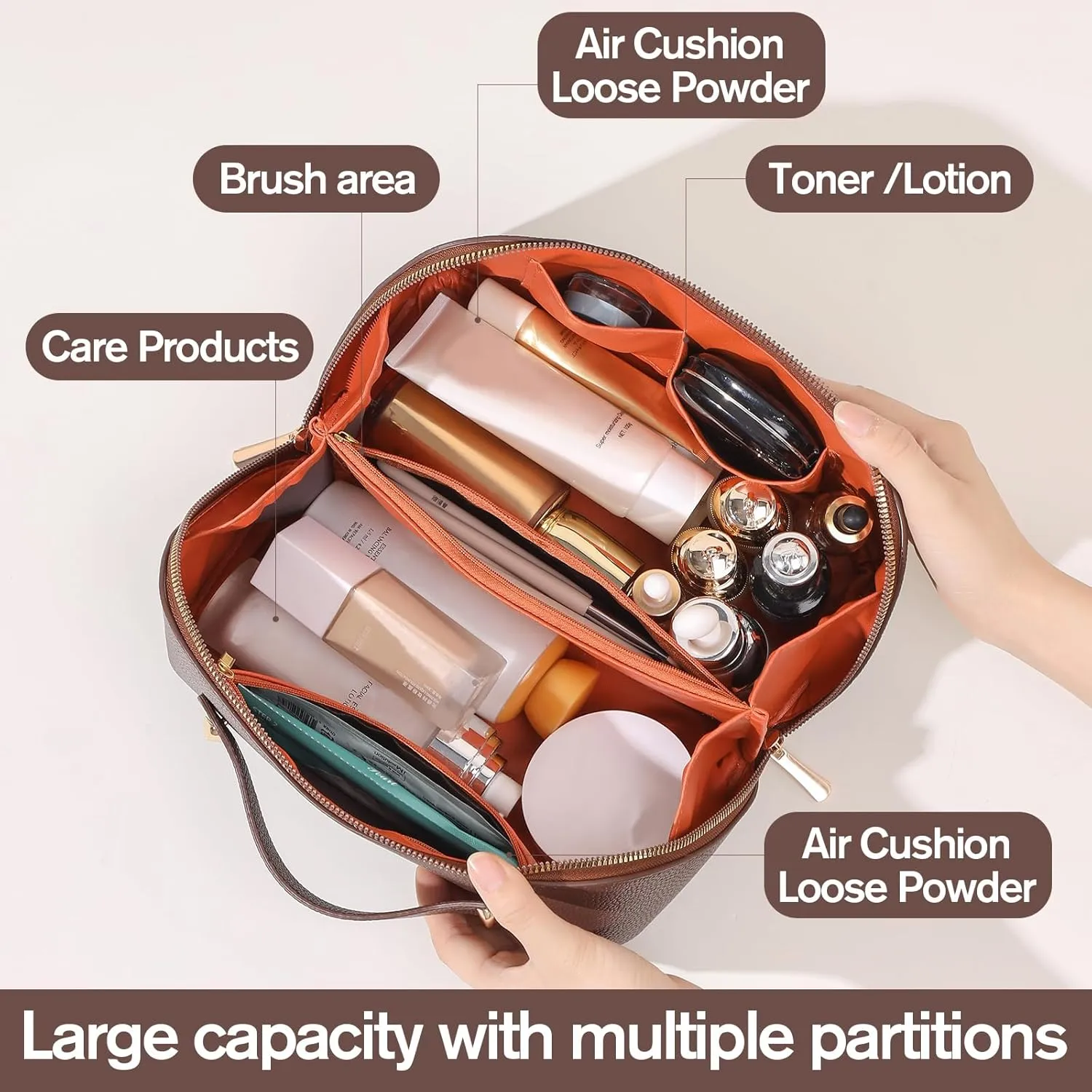 Travel Makeup Bag Travel Toiletry Bag Waterproof PU Leather Checkered Makeup Organizer Bag Woman Cosmetic Organizer Bag With Headband and Wristband Set(Black, Checkerboard pattern)
