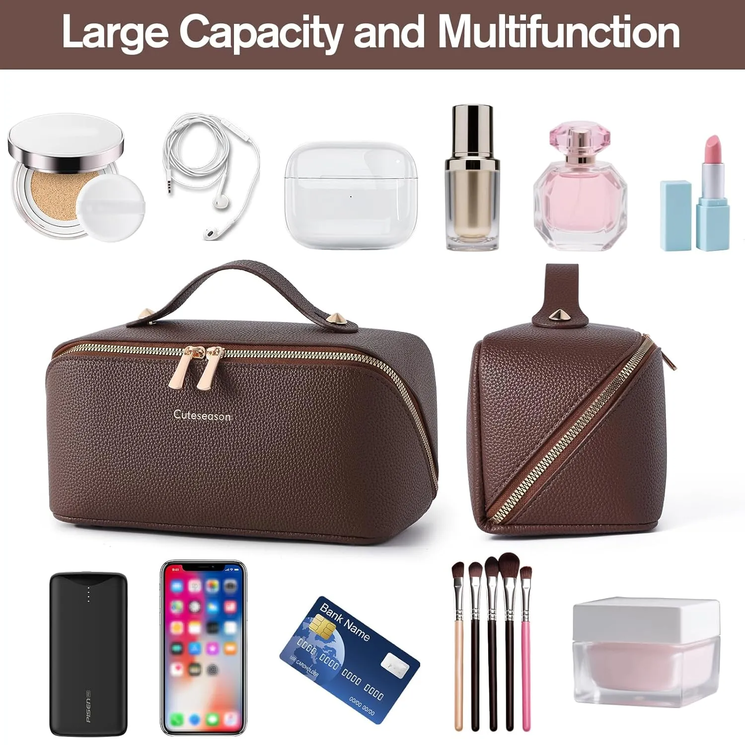 Travel Makeup Bag Travel Toiletry Bag Waterproof PU Leather Checkered Makeup Organizer Bag Woman Cosmetic Organizer Bag With Headband and Wristband Set(Black, Checkerboard pattern)