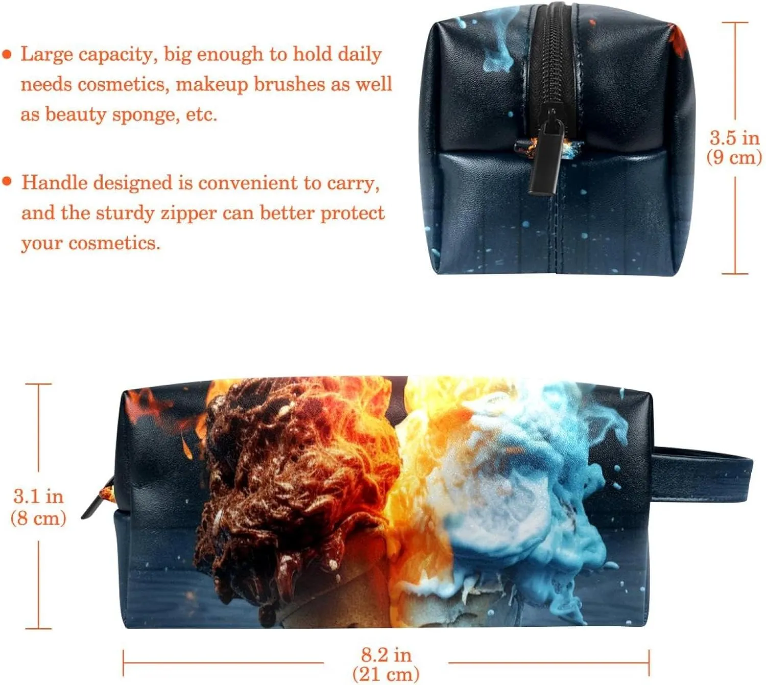 Travel Makeup Bag,Travel Toiletry Bag for Women,Vintage Fire Water Hand,Cosmetic Travel Bag