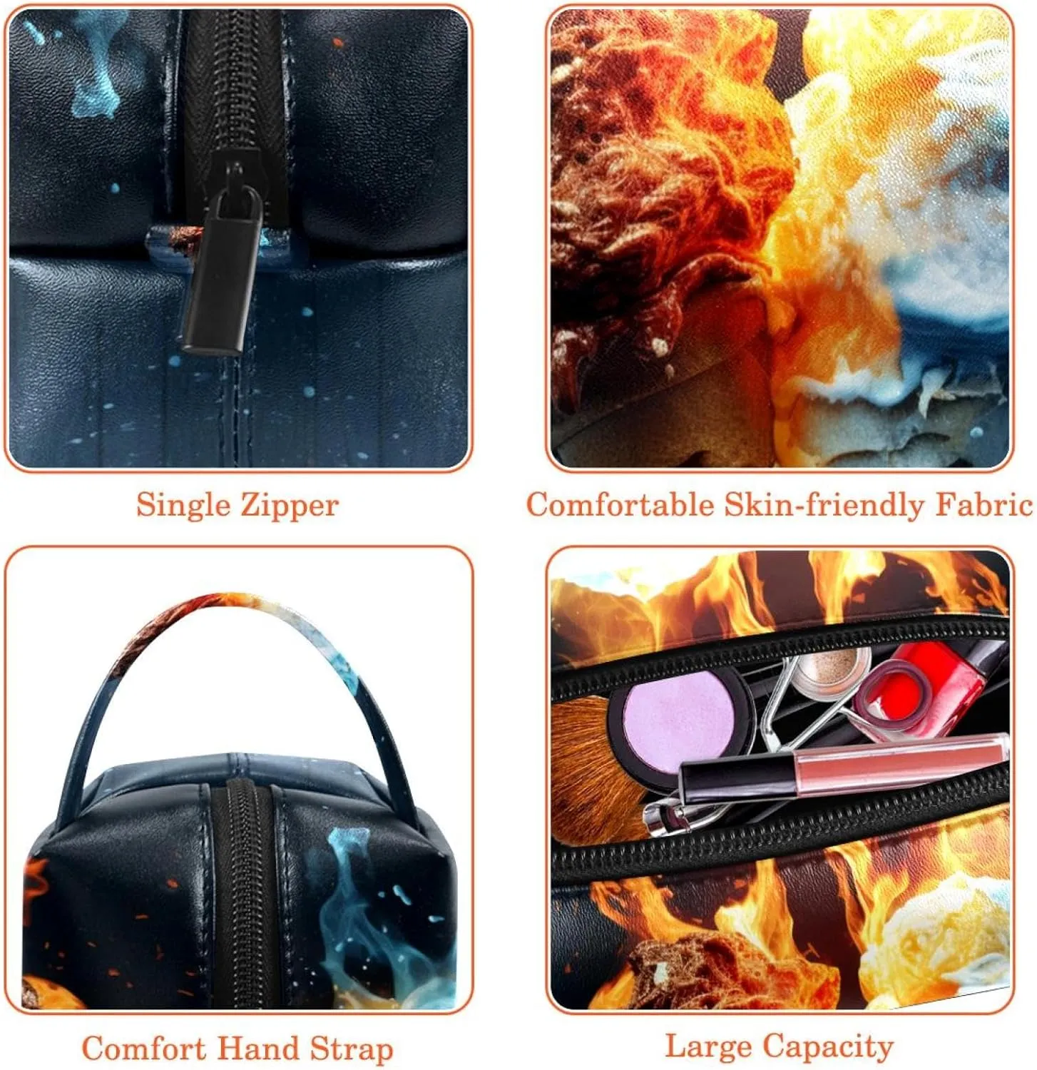 Travel Makeup Bag,Travel Toiletry Bag for Women,Vintage Fire Water Hand,Cosmetic Travel Bag