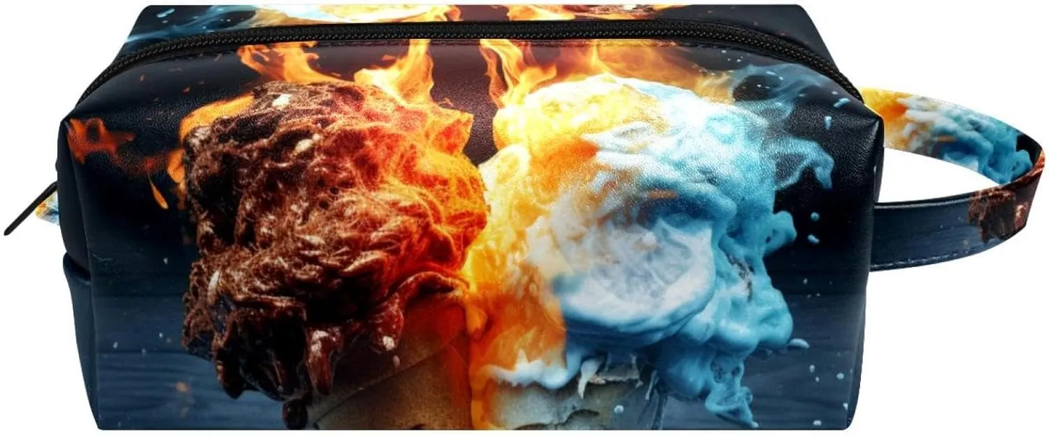 Travel Makeup Bag,Travel Toiletry Bag for Women,Vintage Fire Water Hand,Cosmetic Travel Bag