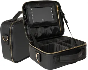 Travel Makeup Case with LED Lighted Mirror, Adjustable Brightness & Dividers, Portable Waterproof Toiletry Jewelry Case Storage for Cosmetics, Rolling Makeup Case & Caboodle