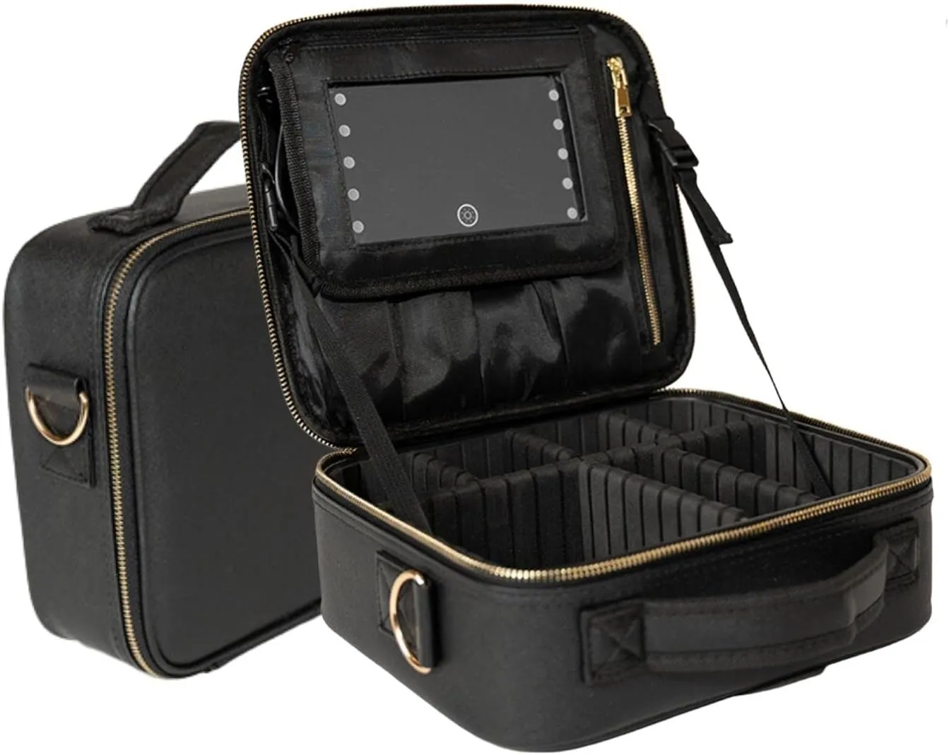 Travel Makeup Case with LED Lighted Mirror, Adjustable Brightness & Dividers, Portable Waterproof Toiletry Jewelry Case Storage for Cosmetics, Rolling Makeup Case & Caboodle