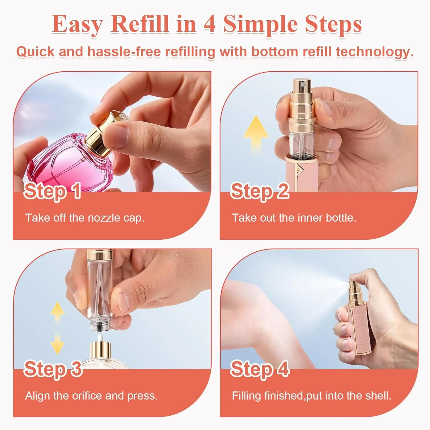 Travel Perfume Bottle Refillable – 5ml & 10ml Mini Fine Mist Spray Atomizer, Leak-Proof & Easy Refill, Small Pocket and Purse-Sized, TSA-Approved, for Men and Women (Pink, 10ml)