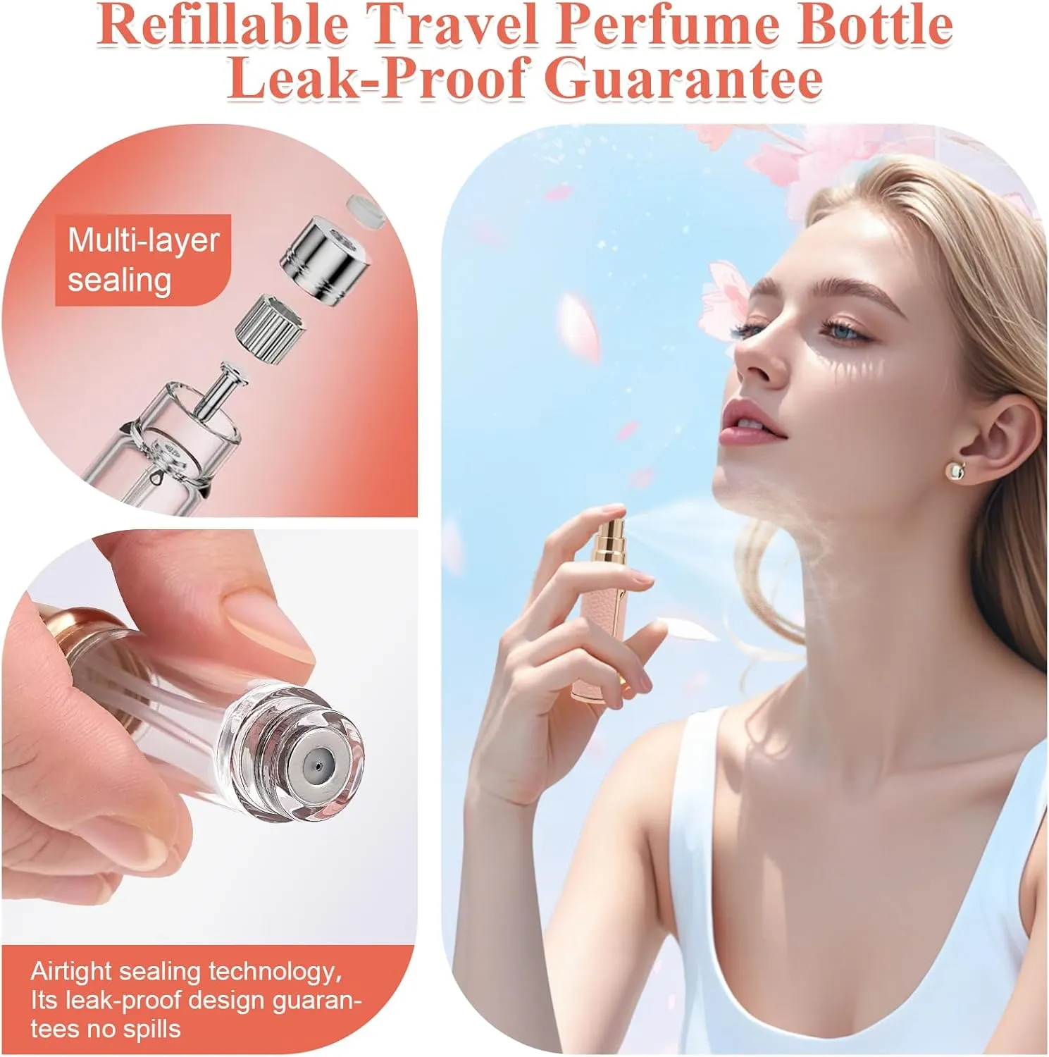 Travel Perfume Bottle Refillable – 5ml & 10ml Mini Fine Mist Spray Atomizer, Leak-Proof & Easy Refill, Small Pocket and Purse-Sized, TSA-Approved, for Men and Women (Pink, 10ml)