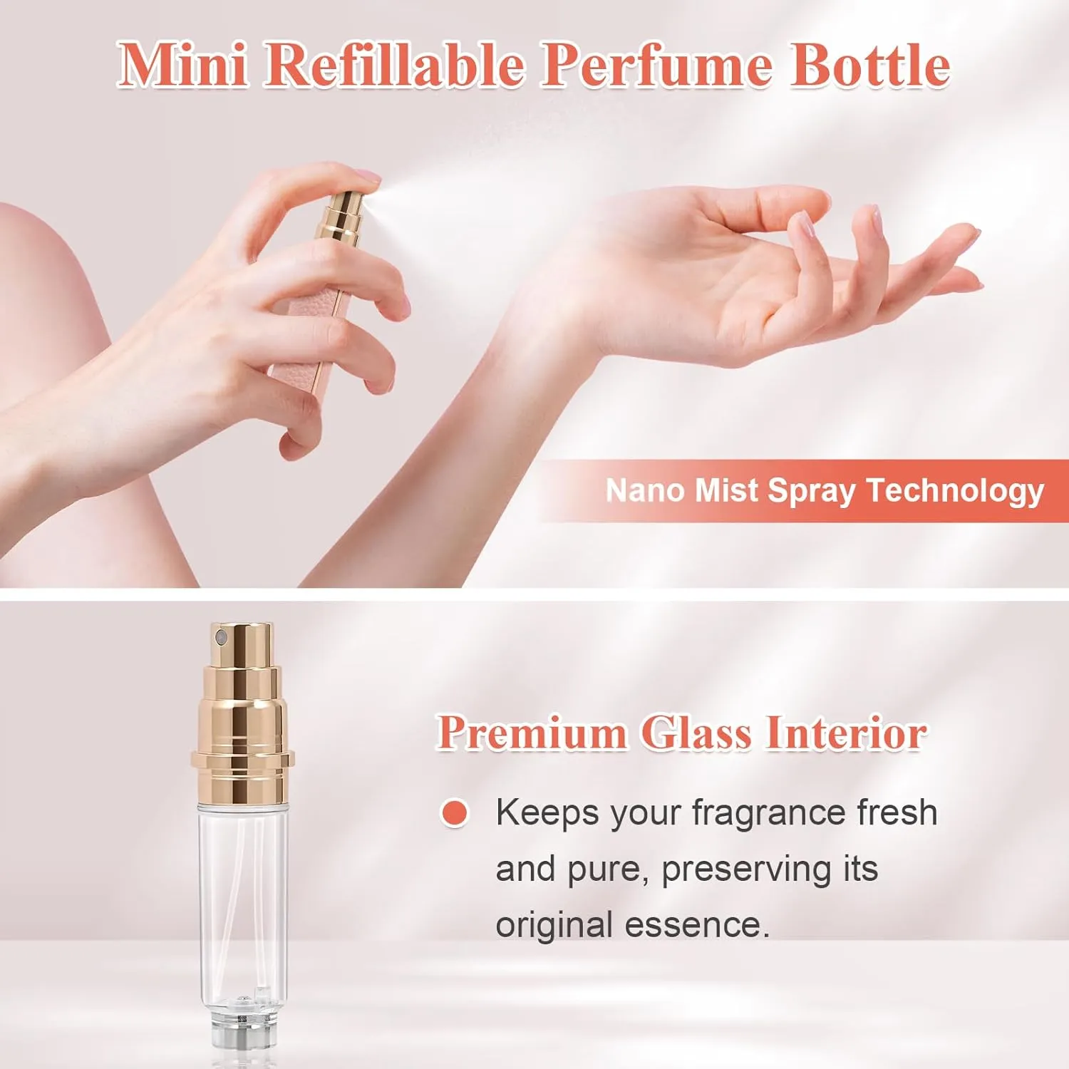Travel Perfume Bottle Refillable – 5ml & 10ml Mini Fine Mist Spray Atomizer, Leak-Proof & Easy Refill, Small Pocket and Purse-Sized, TSA-Approved, for Men and Women (Pink, 10ml)