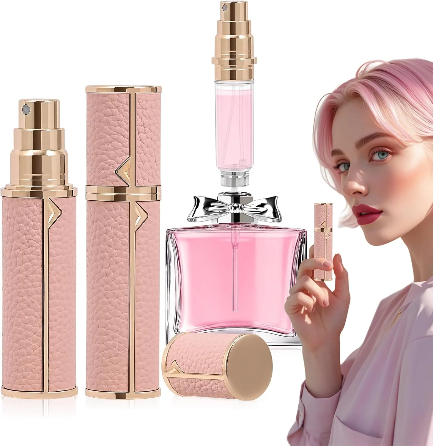 Travel Perfume Bottle Refillable – 5ml & 10ml Mini Fine Mist Spray Atomizer, Leak-Proof & Easy Refill, Small Pocket and Purse-Sized, TSA-Approved, for Men and Women (Pink, 10ml)