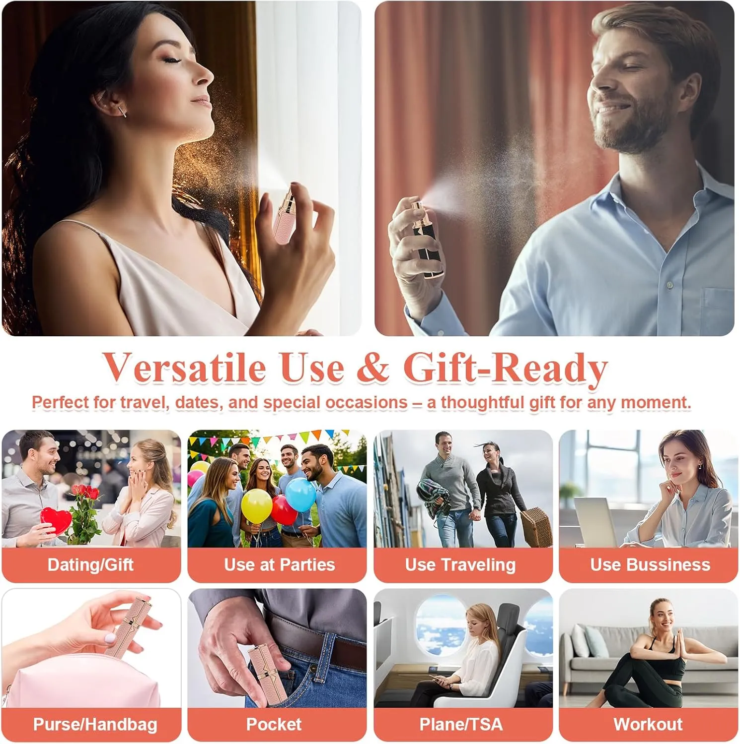 Travel Perfume Bottle Refillable – 5ml & 10ml Mini Fine Mist Spray Atomizer, Leak-Proof & Easy Refill, Small Pocket and Purse-Sized, TSA-Approved, for Men and Women (Pink, 10ml)