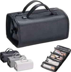 Travel Toiletry Bag 4 Detachable Clear Multi Compartment Hanging Makeup Bag Leather 4 in 1 Roll Up Large Capacity Compact Waterproof Foldable Cosmetic Bag (3pc)