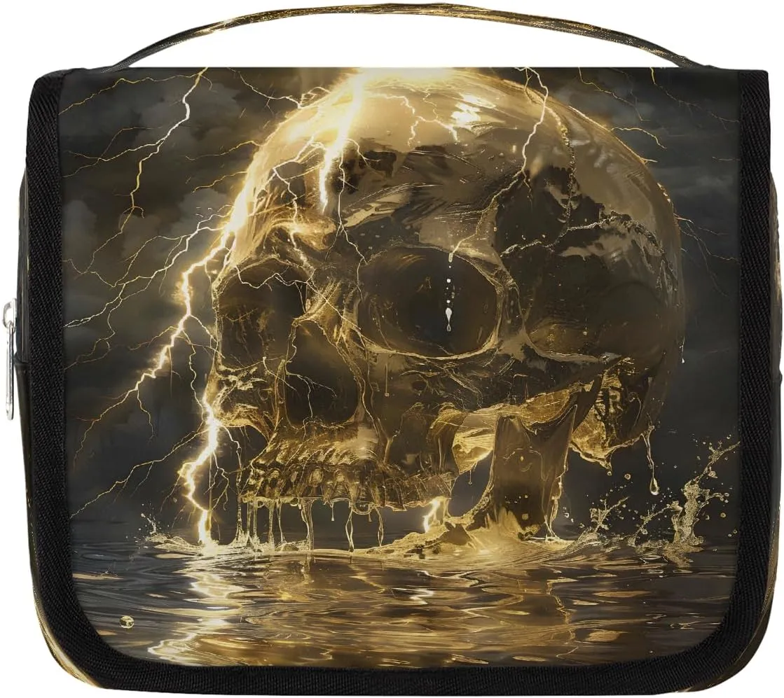 Travel Toiletry Bag for Women & Men Abstract Skull Electricity Hanging Cosmetic Organizer Portable Waterproof Makeup Case Make Up Bag with Compartments Travel Essentials for Bathroom Shower