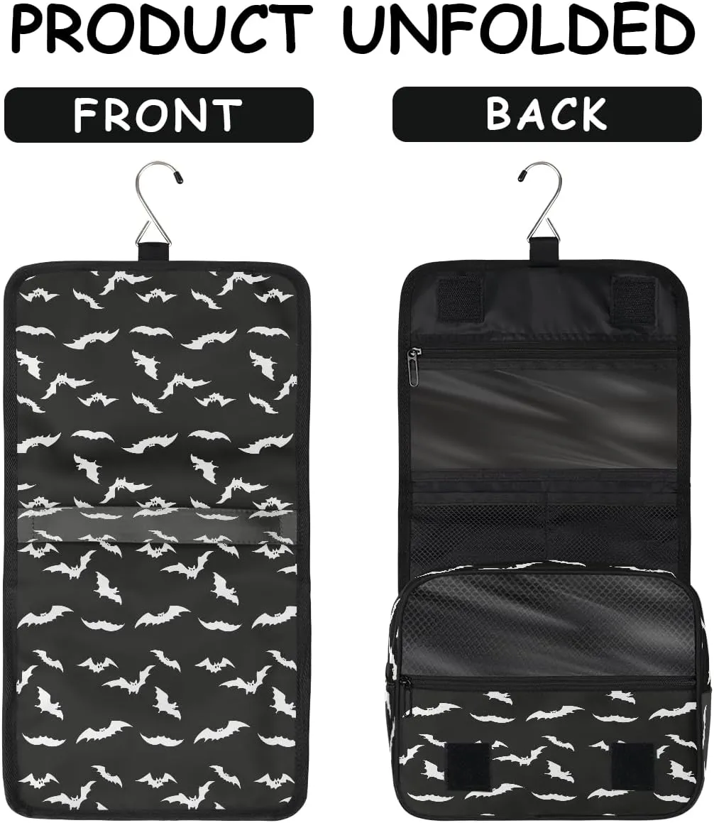 Travel Toiletry Bag for Women & Men Black Bat Modern Hanging Cosmetic Organizer Portable Waterproof Makeup Case Make Up Bag with Compartments Travel Essentials for Bathroom Shower