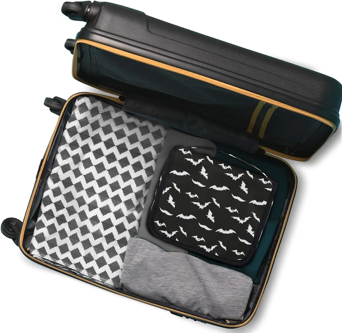 Travel Toiletry Bag for Women & Men Black Bat Modern Hanging Cosmetic Organizer Portable Waterproof Makeup Case Make Up Bag with Compartments Travel Essentials for Bathroom Shower