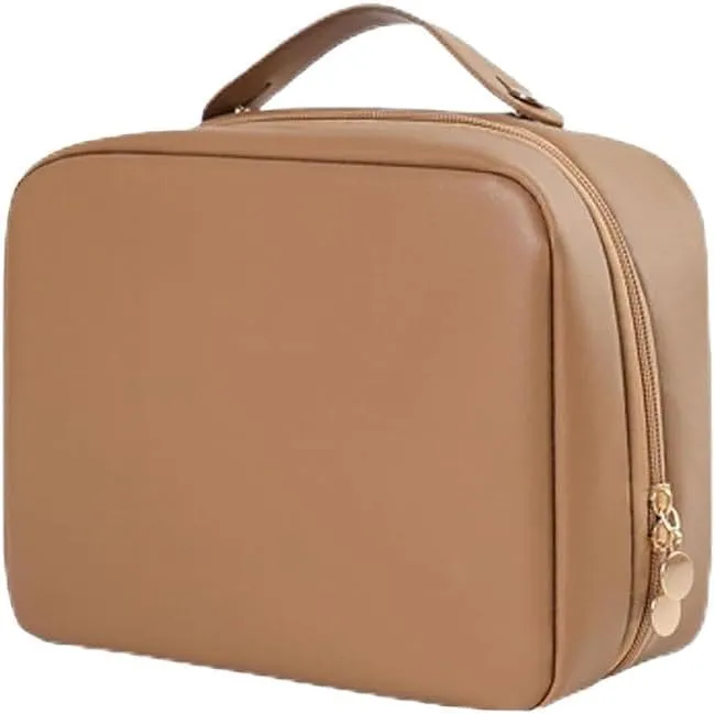 Travel Toiletry Bag for women, Large Capacity Cosmetic Bag for Travel-Sized Shampoo, Conditioner, Brushes Set, makeup Accessories, with Big Comparment (Brown)