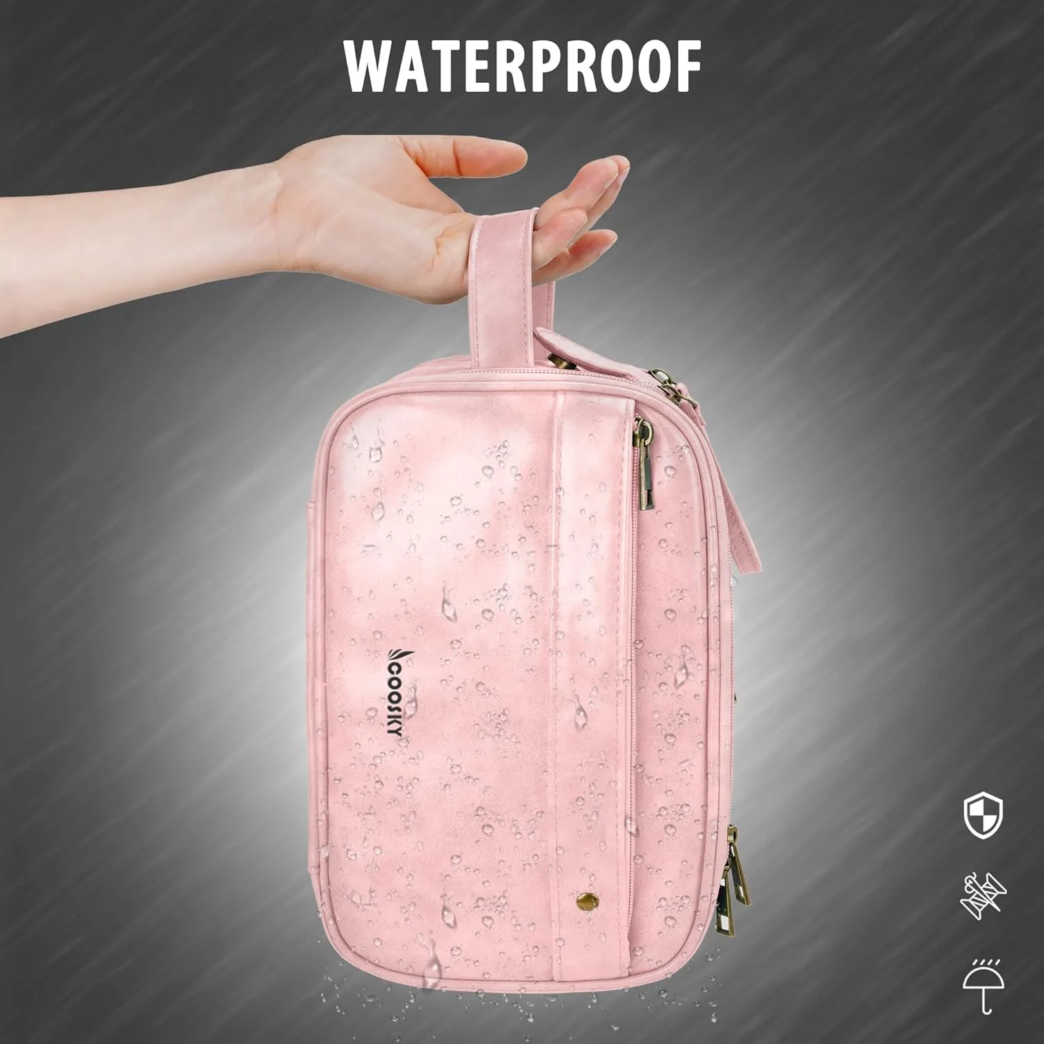 Travel Toiletry Bag for Women, Large Hanging Toiletries Organizer Bags for Men, Cruise Ship Essentials, Water-resistant Shaving Case, PU Leather Makeup Accessories, Cosmetic Dopp Kit, Pink