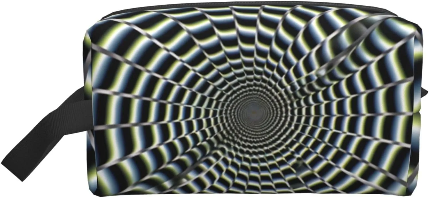 Travel Toiletry Bag for Women Men Leather Makeup Bag Large Portable Travel Organizer spiral optical illusion gif Cosmetic Bag with Hanging Hook Travel Bathroom Bag Zipper Pouch Purse